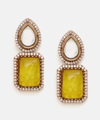 Gold Plated Kundan Yellow Stone Choker Necklace Set 5