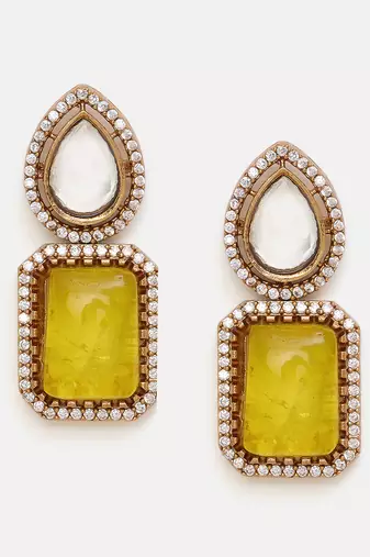Gold Plated Kundan Yellow Stone Choker Necklace Set