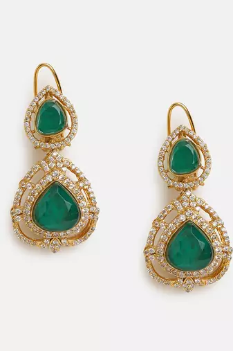 Gold Plated Kundan Green Stone Layered Necklace Set
