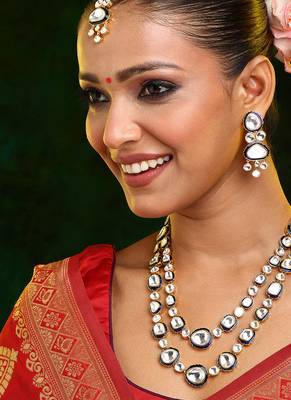 Gold Plated Kundan Blue Enamel Necklace Set 1