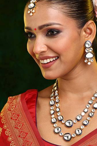 Gold Plated Kundan Blue Enamel Necklace Set