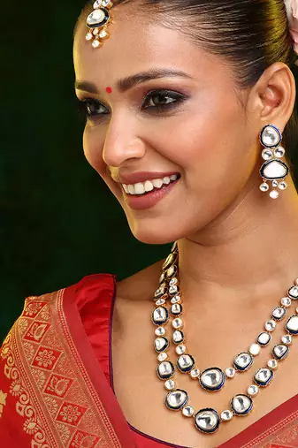 Gold Plated Kundan Blue Enamel Necklace Set