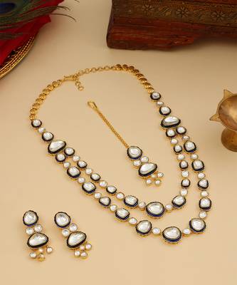 Gold Plated Kundan Blue Enamel Necklace Set 2