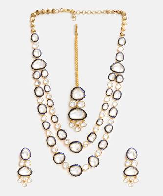 Gold Plated Kundan Blue Enamel Necklace Set 3
