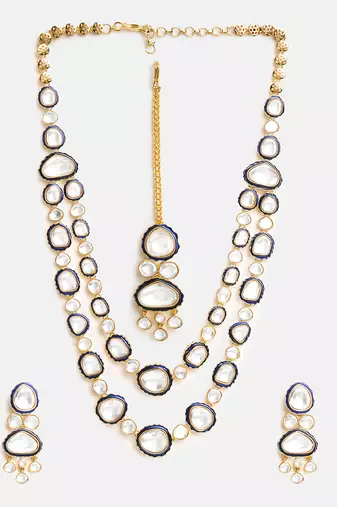 Gold Plated Kundan Blue Enamel Necklace Set