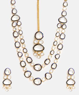 Gold Plated Kundan Blue Enamel Necklace Set 4
