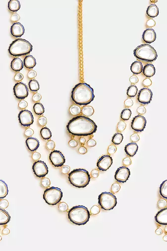 Gold Plated Kundan Blue Enamel Necklace Set
