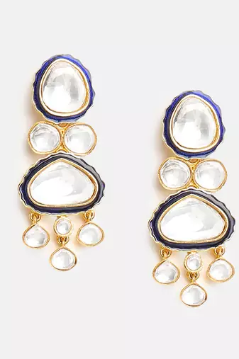 Gold Plated Kundan Blue Enamel Necklace Set