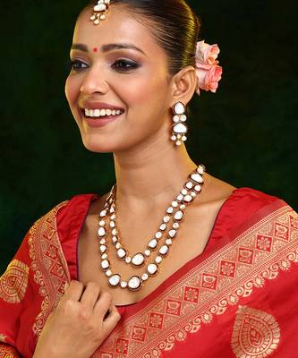 Gold Plated Kundan Red Enamel Necklace Set 1