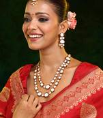 Gold Plated Kundan Red Enamel Necklace Set