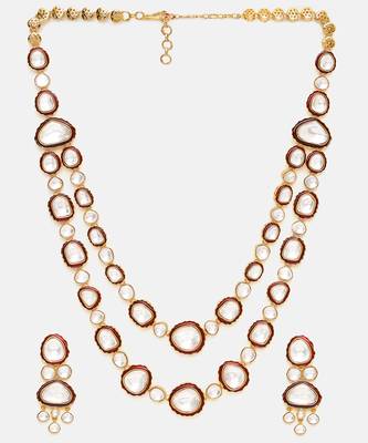 Gold Plated Kundan Red Enamel Necklace Set 3
