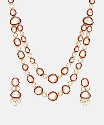 Gold Plated Kundan Red Enamel Necklace Set 4