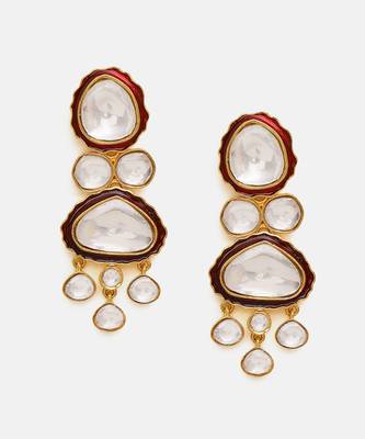 Gold Plated Kundan Red Enamel Necklace Set 5