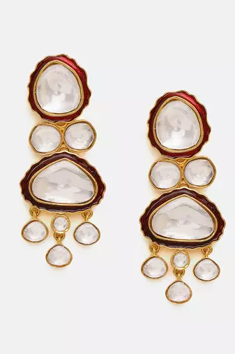 Gold Plated Kundan Red Enamel Necklace Set