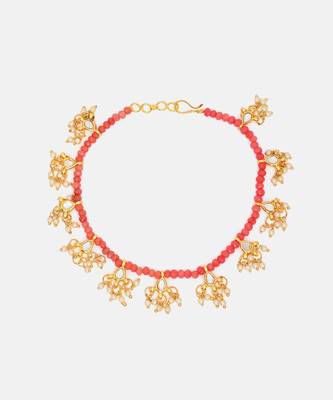 Gold Plated Kundan Red Beaded Anklets 4