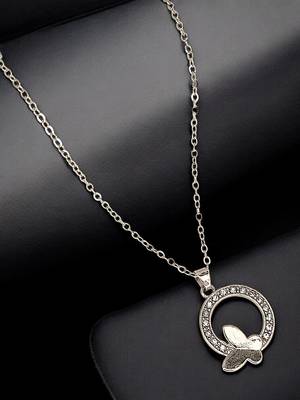 Silver plated cz encircled butterfly pendant chain 1