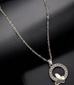 Silver plated cz encircled butterfly pendant chain