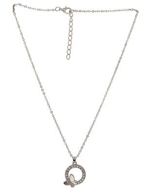 Silver plated cz encircled butterfly pendant chain 2