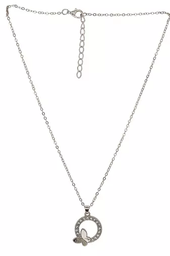 Silver plated cz encircled butterfly pendant chain