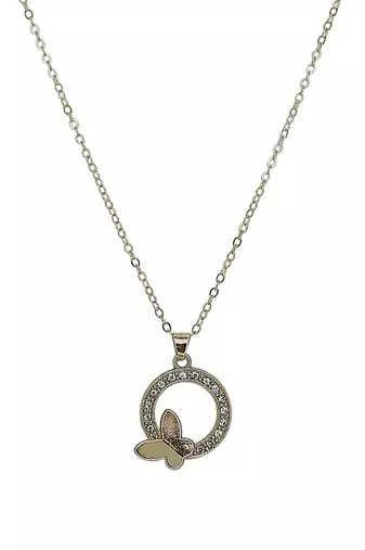 Silver plated cz encircled butterfly pendant chain