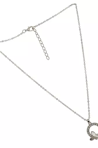Silver plated cz encircled butterfly pendant chain