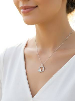 Silver plated cz encircled butterfly pendant chain 5