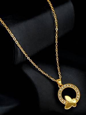 Gold plated cz encircled butterfly pendant chain 1