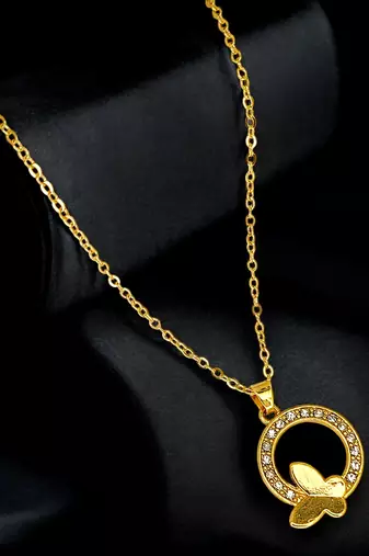 Gold plated cz encircled butterfly pendant chain