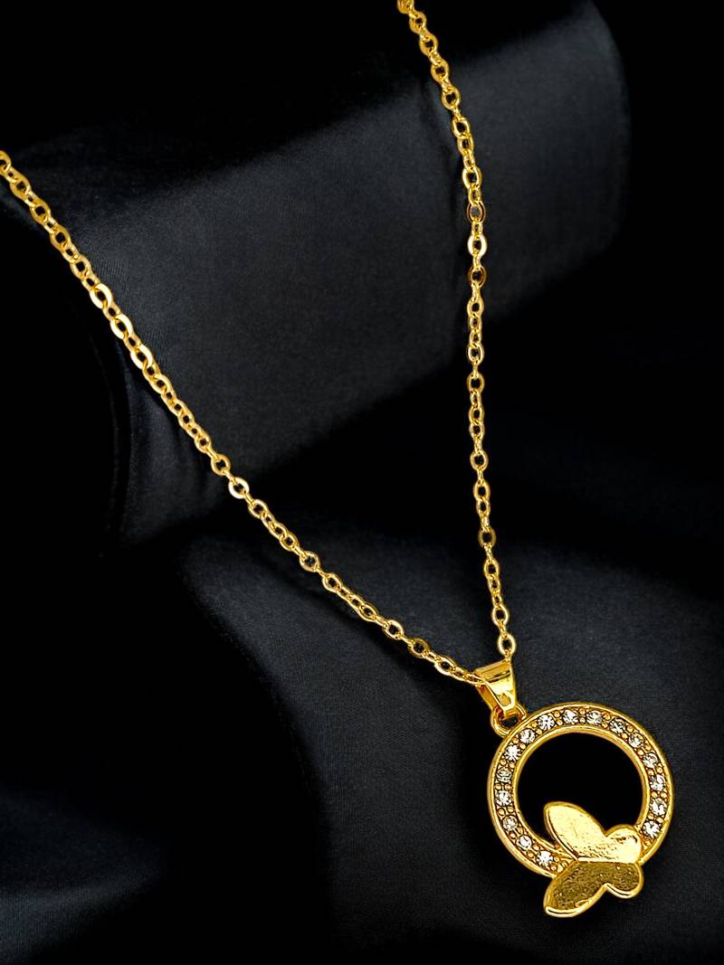 Gold plated cz encircled butterfly pendant chain