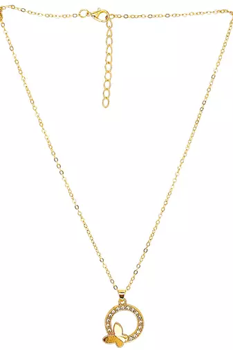 Gold plated cz encircled butterfly pendant chain