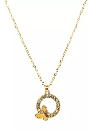Gold plated cz encircled butterfly pendant chain