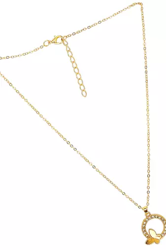Gold plated cz encircled butterfly pendant chain
