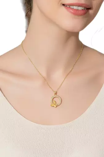 Gold plated cz encircled butterfly pendant chain