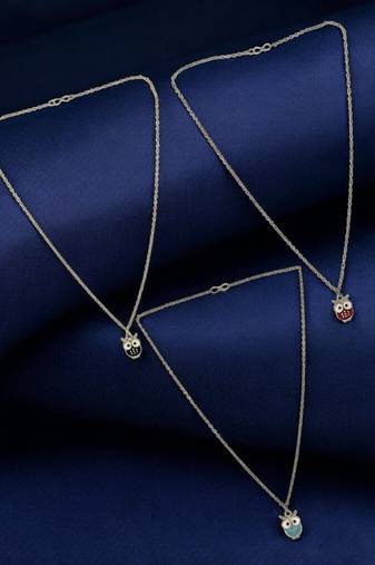 Set of 3 silver plated owl pendant chain