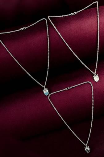 Set of 3 silver plated owl pendant chain