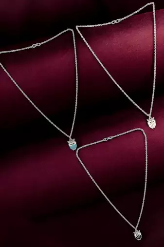 Set of 3 silver plated owl pendant chain