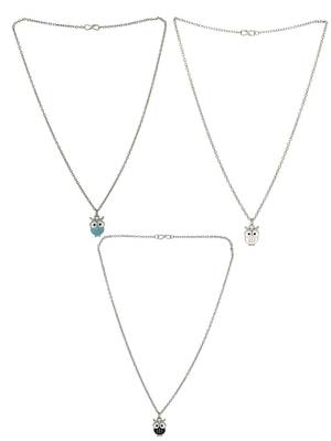 Set of 3 silver plated owl pendant chain 2