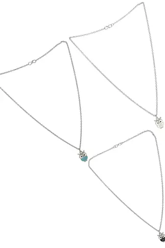 Set of 3 silver plated owl pendant chain