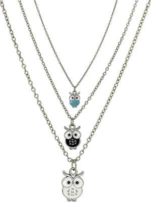 Set of 3 silver plated owl pendant chain 4