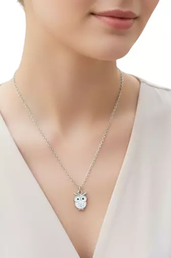 Set of 3 silver plated owl pendant chain