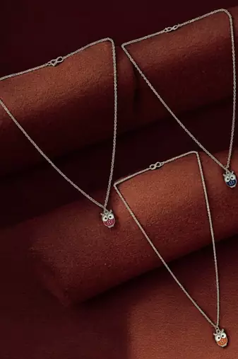 Set of 3 silver plated owl pendant chain
