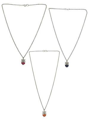 Set of 3 silver plated owl pendant chain 2