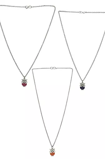 Set of 3 silver plated owl pendant chain