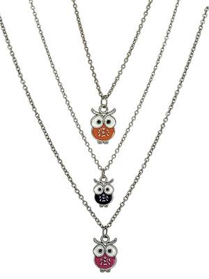 Set of 3 silver plated owl pendant chain 4