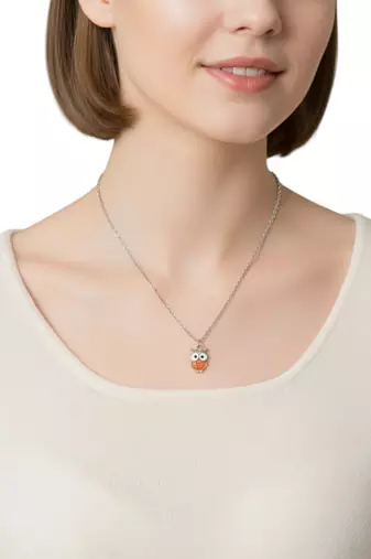 Set of 3 silver plated owl pendant chain
