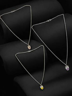 Set of 3 silver plated owl pendant chain 1