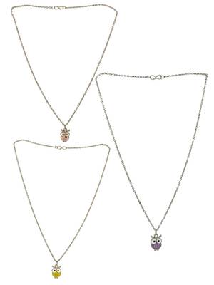 Set of 3 silver plated owl pendant chain 2