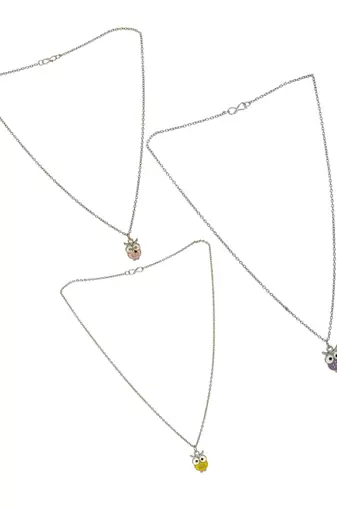 Set of 3 silver plated owl pendant chain