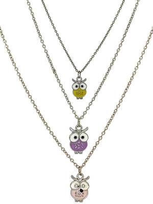 Set of 3 silver plated owl pendant chain 4