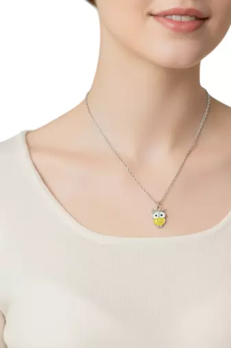 Set of 3 silver plated owl pendant chain